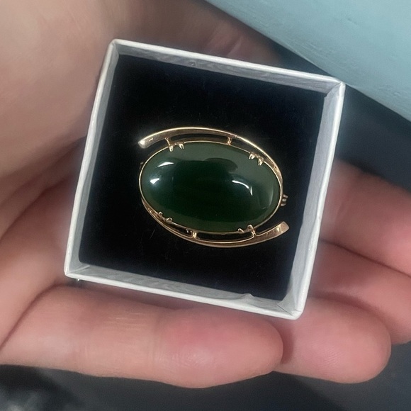 Antique Nephrite Jade 9K Brooch - Picture 11 of 15
